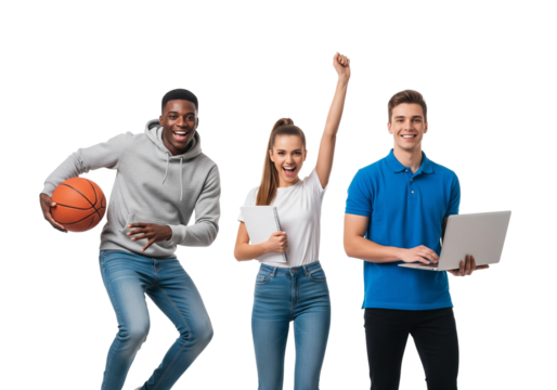 Energetic Youth with Basketball, Tablet, and Laptop