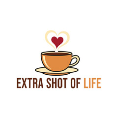 Coffee cup with heart steam and text saucer