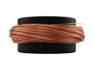 Copper wire wrapped tightly around a black cylindrical core