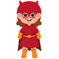 Cute Cartoon Superhero Girl Wearing Red Costume With Orange Gloves And Boots And A Flowing Cape Ready For Adventure On Transparent Background