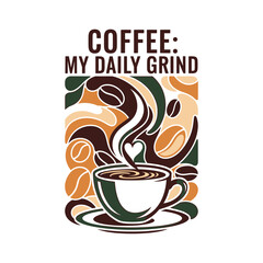 Coffee cup with steam and beans heart