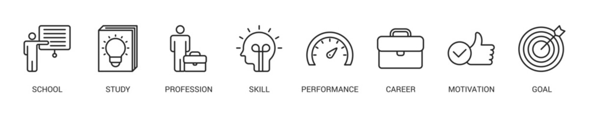 Apprenticeship Line Icon Set For Web Banner. Vector Illustration Concept With Some Icons. Designed In Line Style