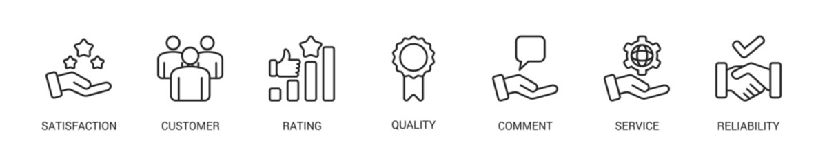 Feedback Line Icon Set For Web Banner. Vector Illustration Concept With Some Icons. Designed In Line Style