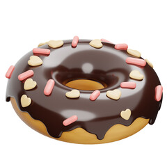 Delicious Chocolate Frosted Donut With Pink And Yellow Heart Sprinkles Isolated On Transparent Background