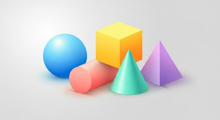 Collection of Colorful Geometric Shapes Displayed on a White Background