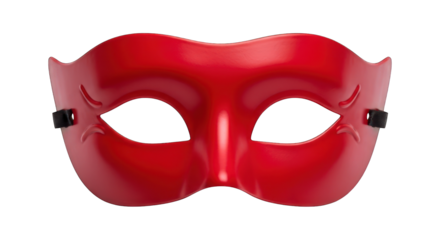 Glossy red eye mask with curved shape, small black ties on either side