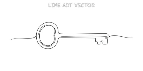 Simple sketch of an old key on a white surface line art