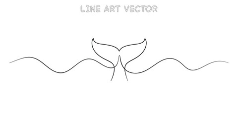 Elegant whale tail emerging from simple water waves line art © Shawon's Creation