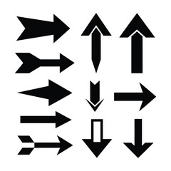 Collection of black arrows pointing different directions graphic elements