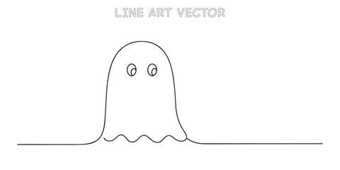 Cute ghost character floating with big eyes simple line art drawing