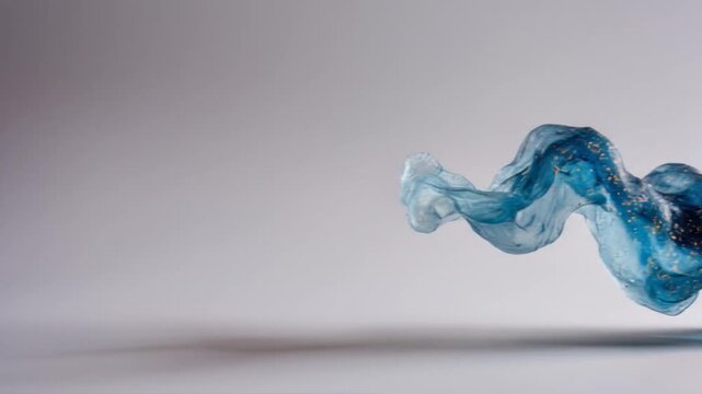 Abstract fluid sculpture with blue and white tones against a light background