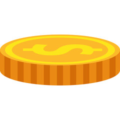 Golden Dollar Coin with Textured Edge and Dollar Symbol in Yellow on Transparent Background