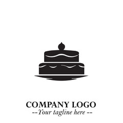 Delicious Cake Icon Symbol in Black on White Background with Sweet Minimalist Modern Design