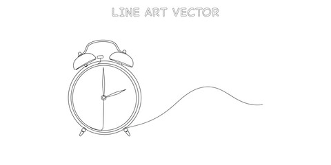 Retro alarm clock ringing with time flowing out line art