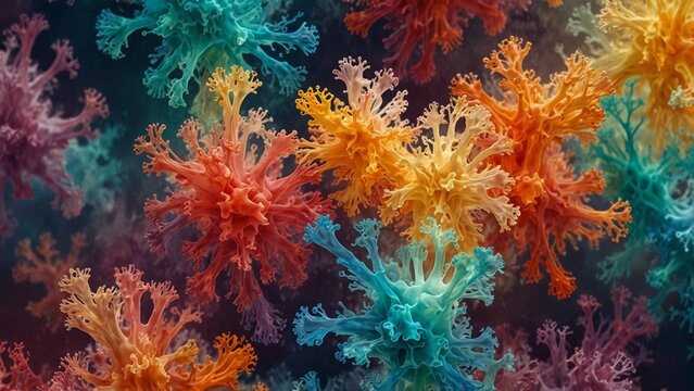 Colorful soft corals underwater in vibrant abstract style