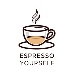 Steaming espresso cup with text coffee saucer