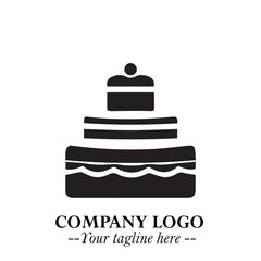 Delicious Cake Icon Symbol in Black on White Background with Sweet Minimalist Modern Design