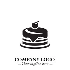 Delicious Cake Icon Symbol in Black on White Background with Sweet Minimalist Modern Design