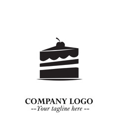 Delicious Cake Icon Symbol in Black on White Background with Sweet Minimalist Modern Design