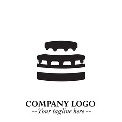 Delicious Cake Icon Symbol in Black on White Background with Sweet Minimalist Modern Design
