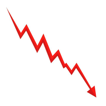 Red decrease arrow graph chart isolated on transparent background