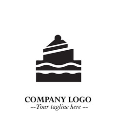 Delicious Cake Icon Symbol in Black on White Background with Sweet Minimalist Modern Design