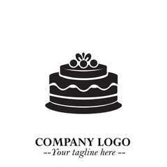 Delicious Cake Icon Symbol in Black on White Background with Sweet Minimalist Modern Design