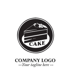 Delicious Cake Icon Symbol in Black on White Background with Sweet Minimalist Modern Design
