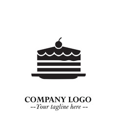 Delicious Cake Icon Symbol in Black on White Background with Sweet Minimalist Modern Design