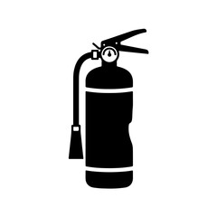 Clean black and white icon of a fire extinguisher. This universal, minimalist symbol represents fire safety, prevention, and emergency response. Essential for designs related to security