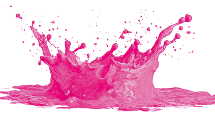 Vivid splash of bright pink liquid against stark black backdrop, capturing upward movement