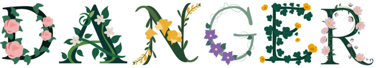 DANGER, Classic Floral Alphabet Vector Design