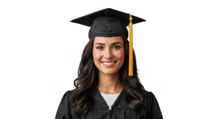 Happy graduate wearing cap and gown celebrating academic achievement and success