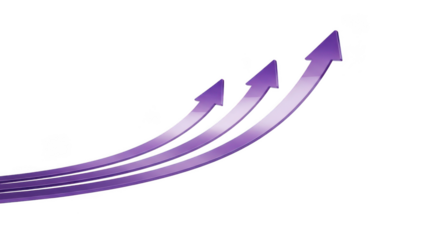 Purple arrows ascending upward curve representing growth success and progress