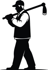 Vector Farmer carrying hoe on shoulder farm worker silhouette illustration