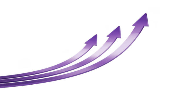 Purple arrows ascending upward curve representing growth success and progress