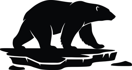 Vector polar bear walking on melting ice floe silhouette illustration