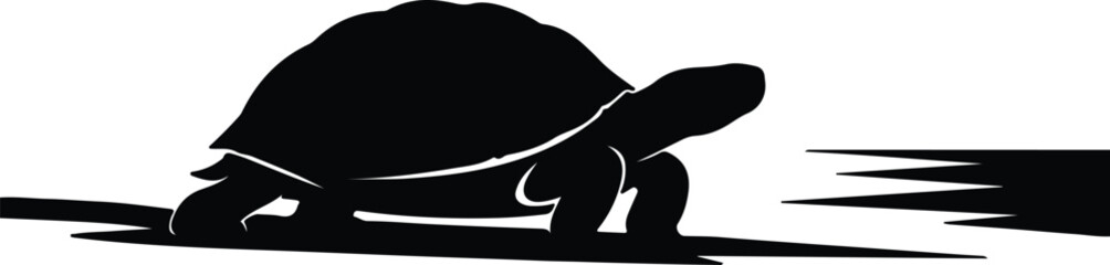 Vector Turtle slowly walking on the ground silhouette illustration