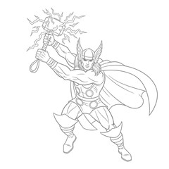Fototapeta premium Thor Thunder Hammer Coloring Page for Kids Norse God of Thunder Lightning Fun Activity