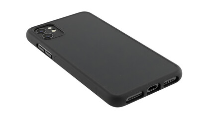 mobile phone with used black rubber cover isolated on transparency photo png file