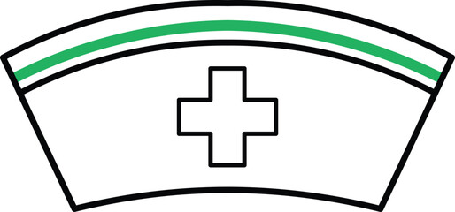 White nurse cap with green stripe and red cross symbol medical healthcare hospital