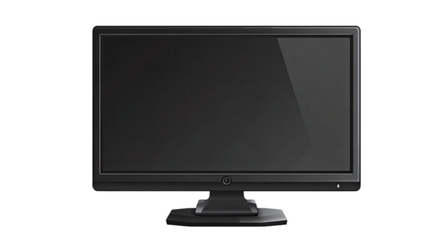 Flat design illustration of black computer with monitor and keyboard on white background, modern digital technology and workspace concept