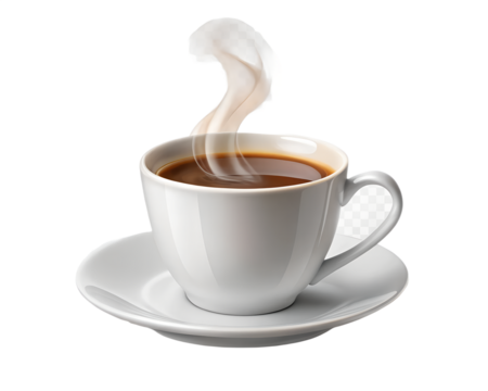 A steaming cup of coffee with a dramatic splash of milk creating a snake like shape against a black background