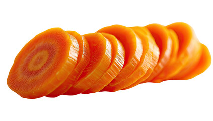 Close-up of thinly sliced orange carrot pieces, set against a solid black background
