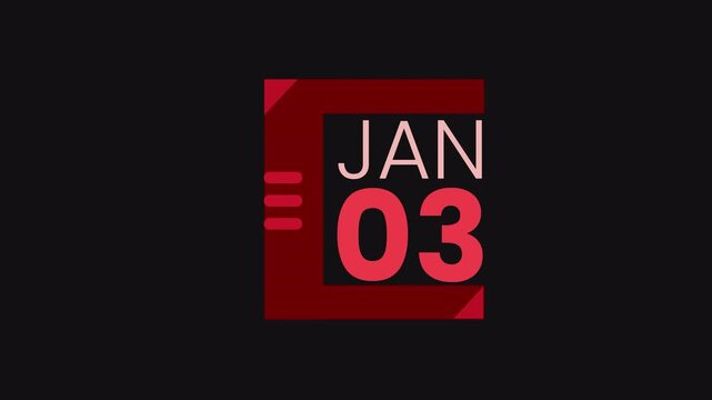 3rd December calendar icon animation. Alpha matte with transparent background 4K resolution.