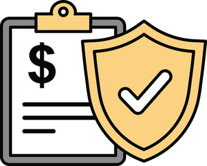 Clipboard with dollar sign and shield icon checkmark protection vector