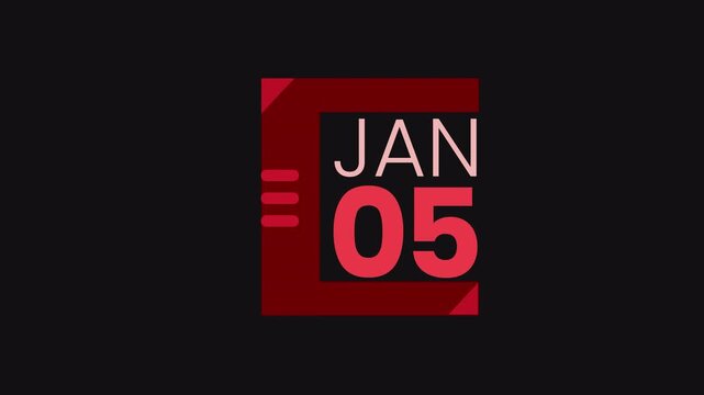 5th December calendar icon animation. Alpha matte with transparent background 4K resolution.