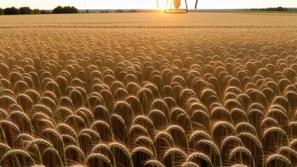 Drone gracefully flies over golden wheat fields in dynamic aerial footage ideal for modern agriculture and technology showcases - Powered by Adobe