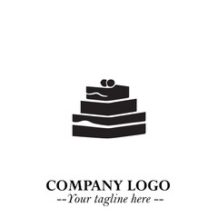 Delicious Cake Icon Symbol in Black on White Background with Sweet Minimalist Modern Design