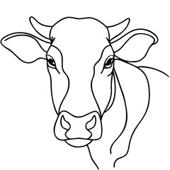Fototapeta premium Line Art Illustration of a Dairy Cow Head for Agricultural Blogs, Dairy Farming Websites, Educational Materials, Animal Welfare Awareness, and Branding Projects